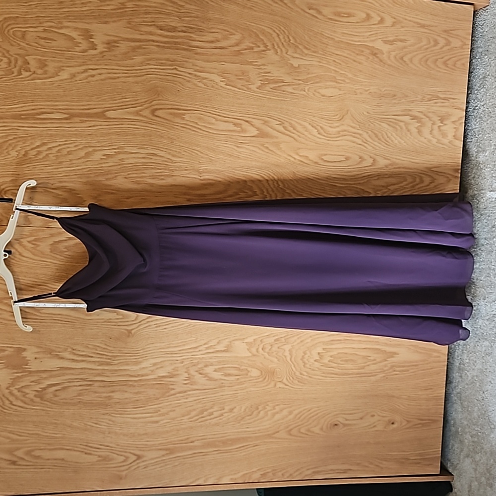 David's Bridal Plum Cowl Neck Chiffon Dress with Slit